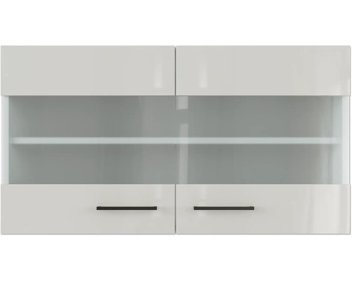 Flex Well wandkast met glazen deur Lund BxDxH 100 x 32 x 54,8 cm lichtgrijs glanzend gedemonteerd scharnier omkeerbaar (links of rechts te monteren)
