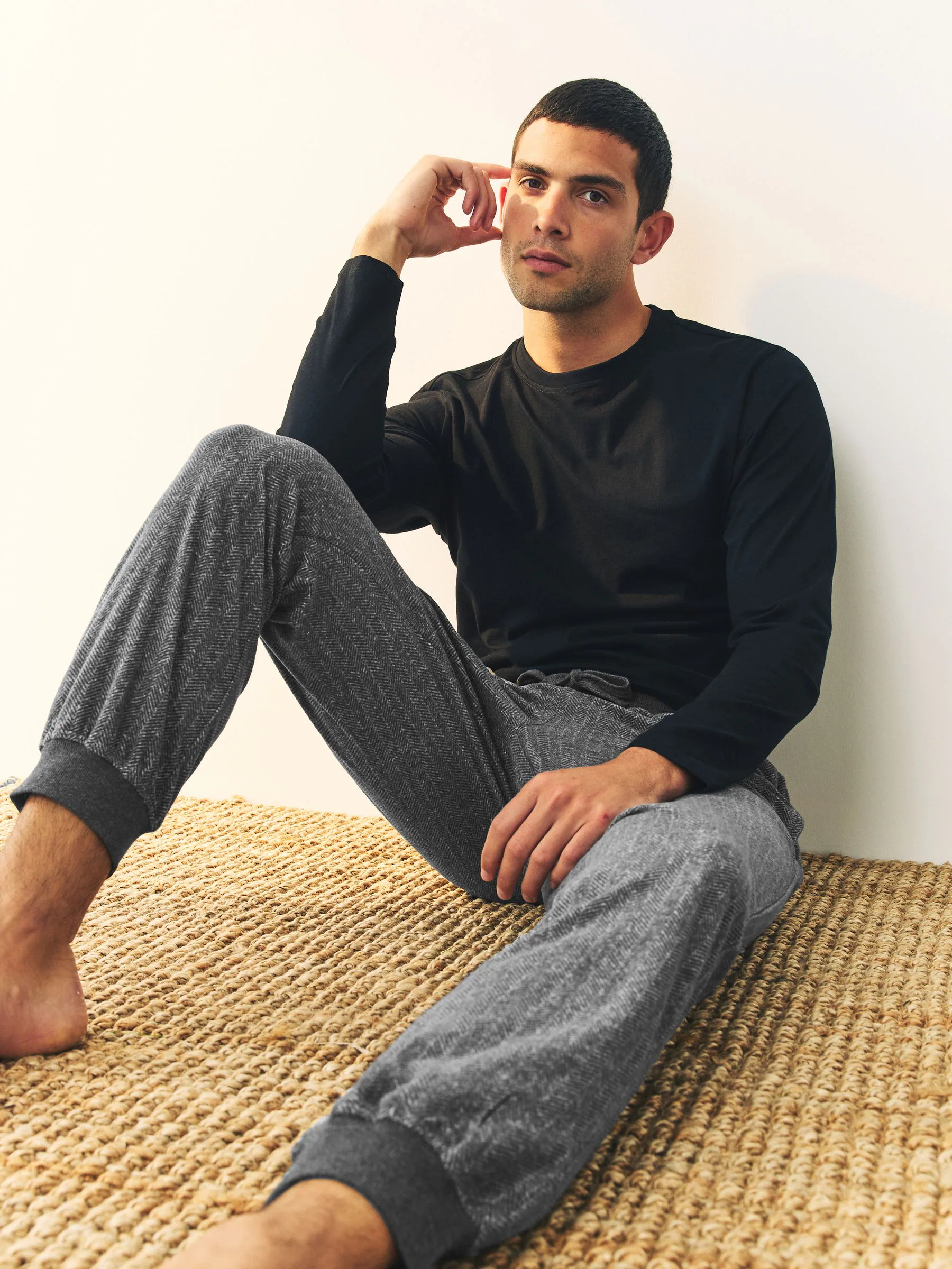Grijze visgraat - Thermische fleece pyjama's met ruit