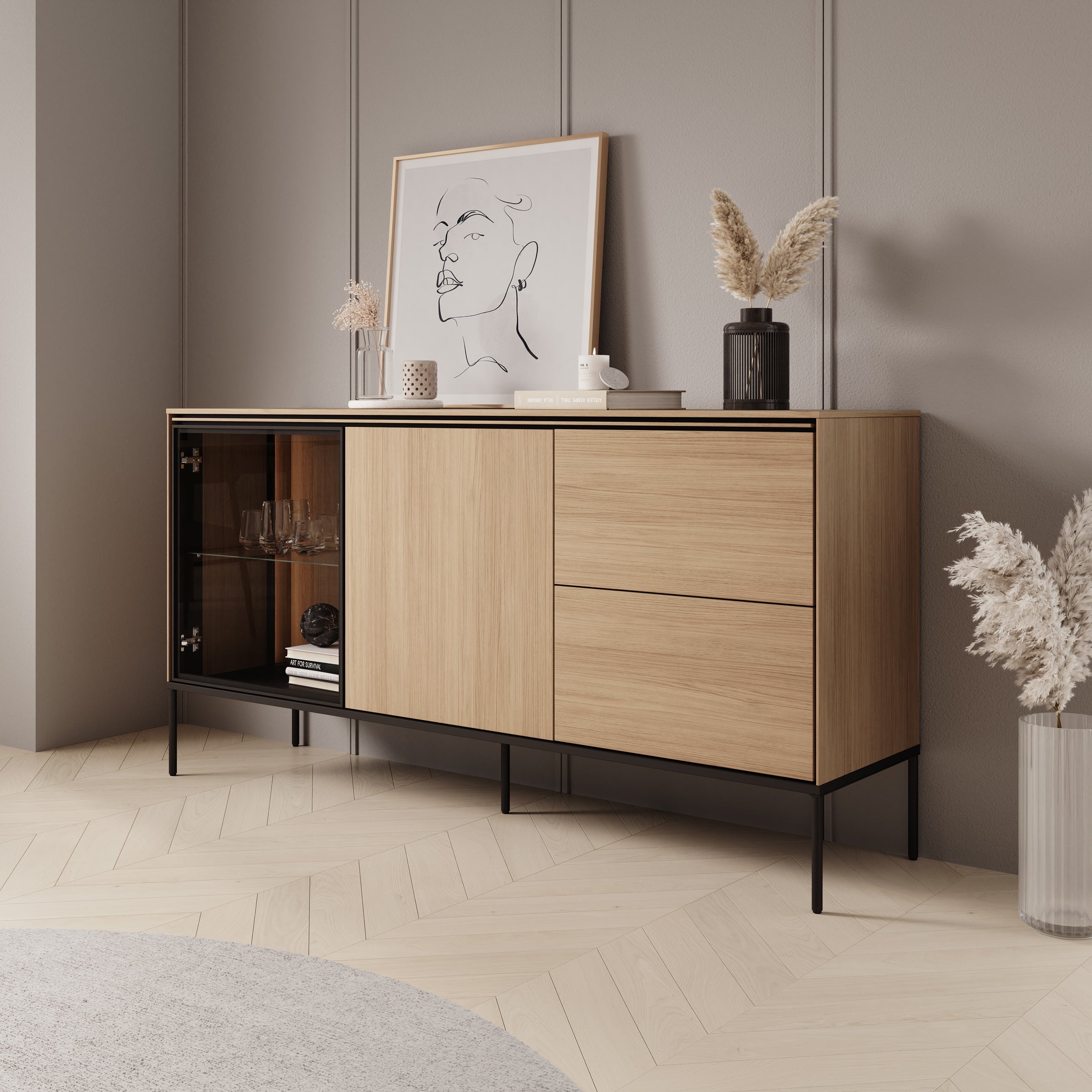 Meubella - Vicious - Dressoir met LED - Eiken - 167x41x85 cm