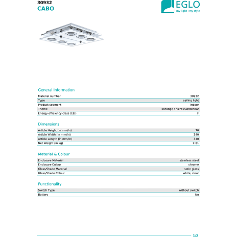 Cabo loftlampe - krom/hvid