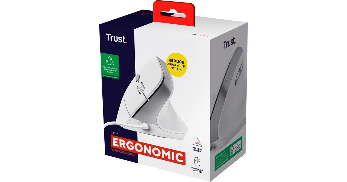 TrustBayo II Ergonomische muis  (Wit, 800 dpi - 2.400 dpi)