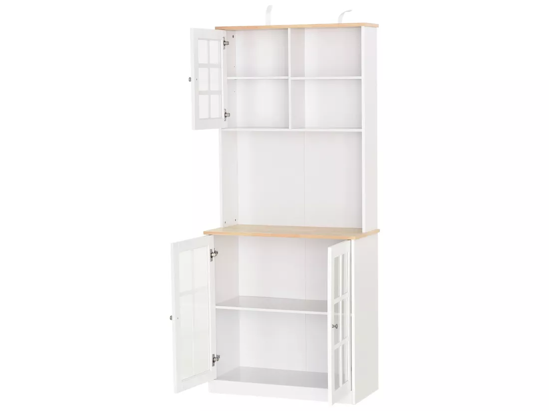 Armoire de cuisine multi-rangements 3 portes vitrine verre avec étagère 2 niches grand plateau MDF blanc chêne