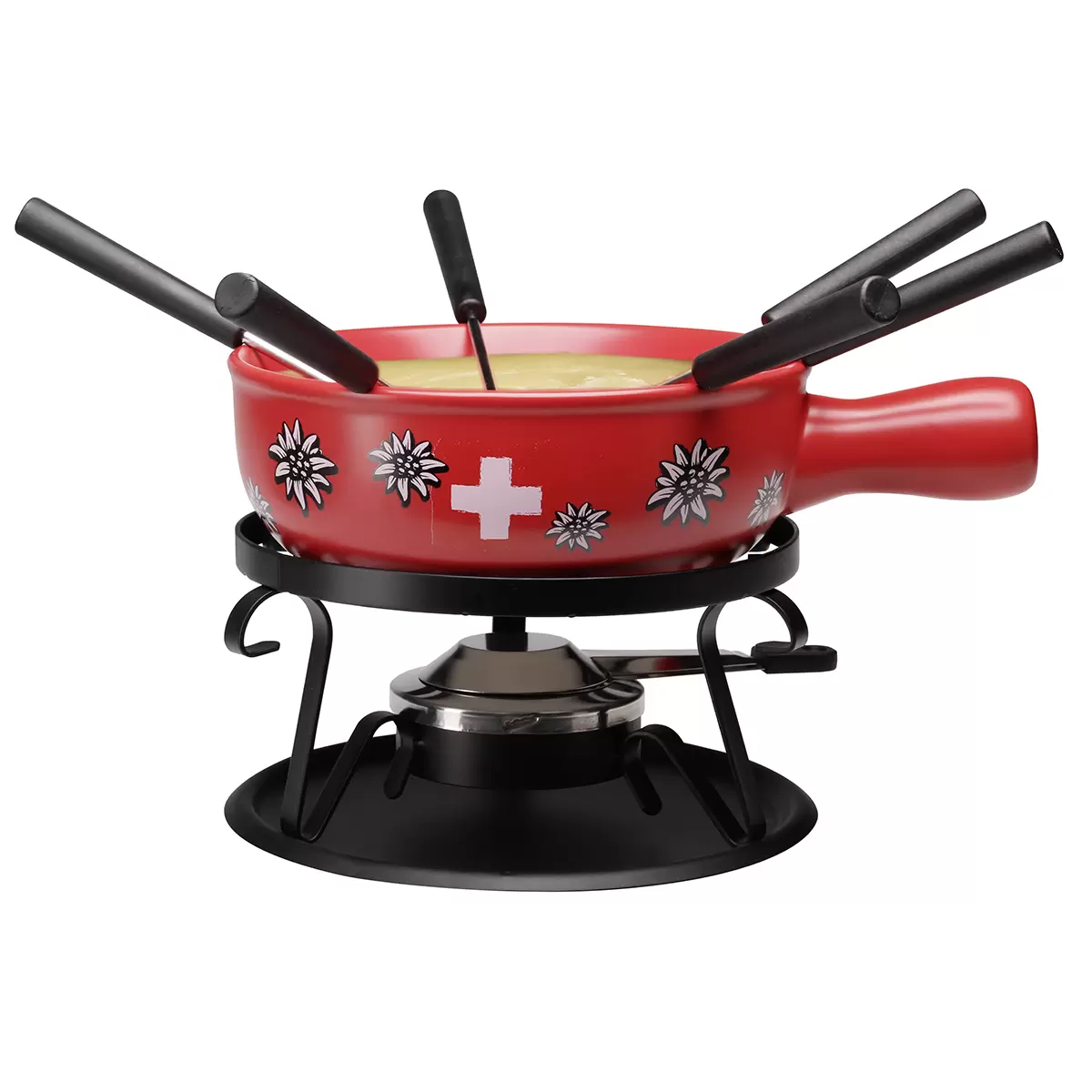 Käsefondue Set Swiss Edelweiss Nouvel schwarz / rot