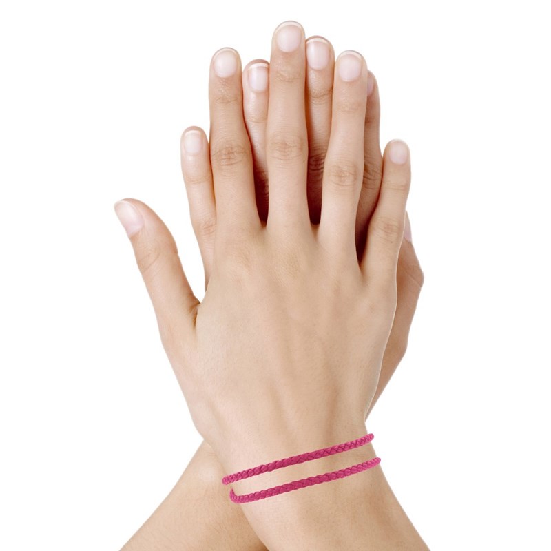 Bracelet Femme Double Tour Cuir Tréssé Rond pour Poignet de 18cm - Fuchsia