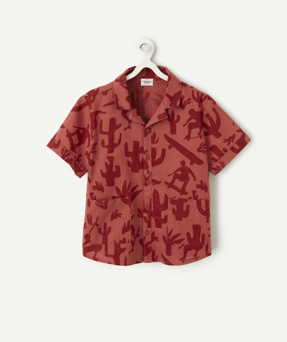 chemise manches courtes garçon en coton rouge imprimé cactus
