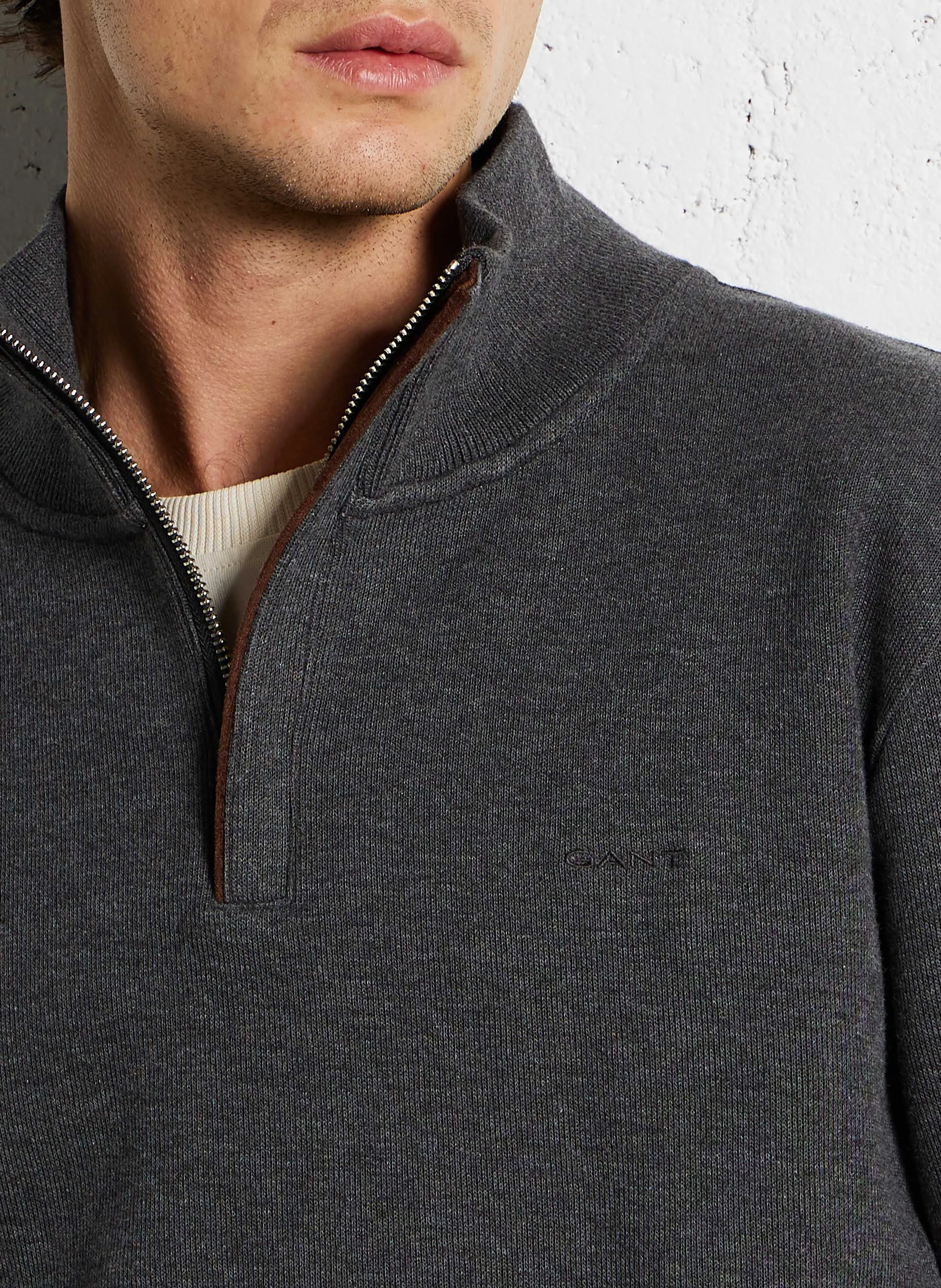 Pull col montant en coton | Gris
