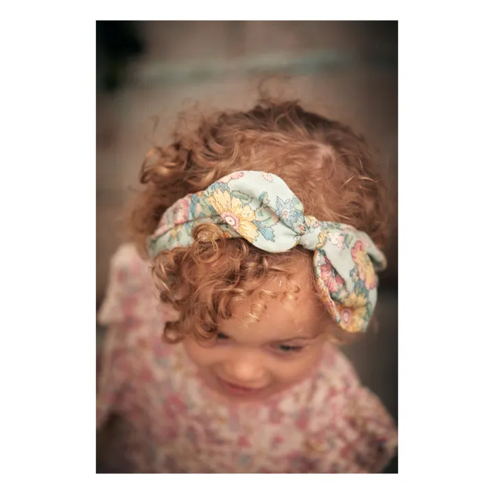 Louise Misha Headband Coton Bio Nœud Fleuri Cally | Vert d'eau