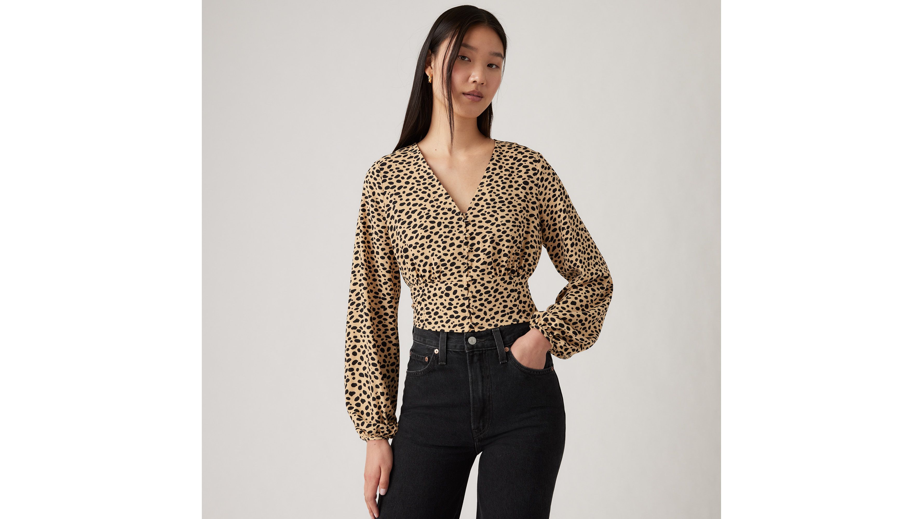 Blouse manche longue Tamara - New Stella Leopard Almond Buff - Multicolore