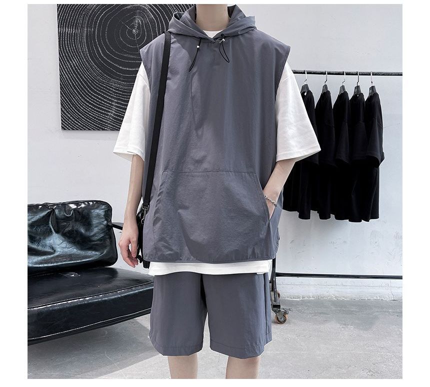 Vernanah - Set: Elleboogmouw Two Tone Hoodie + Sweatshorts