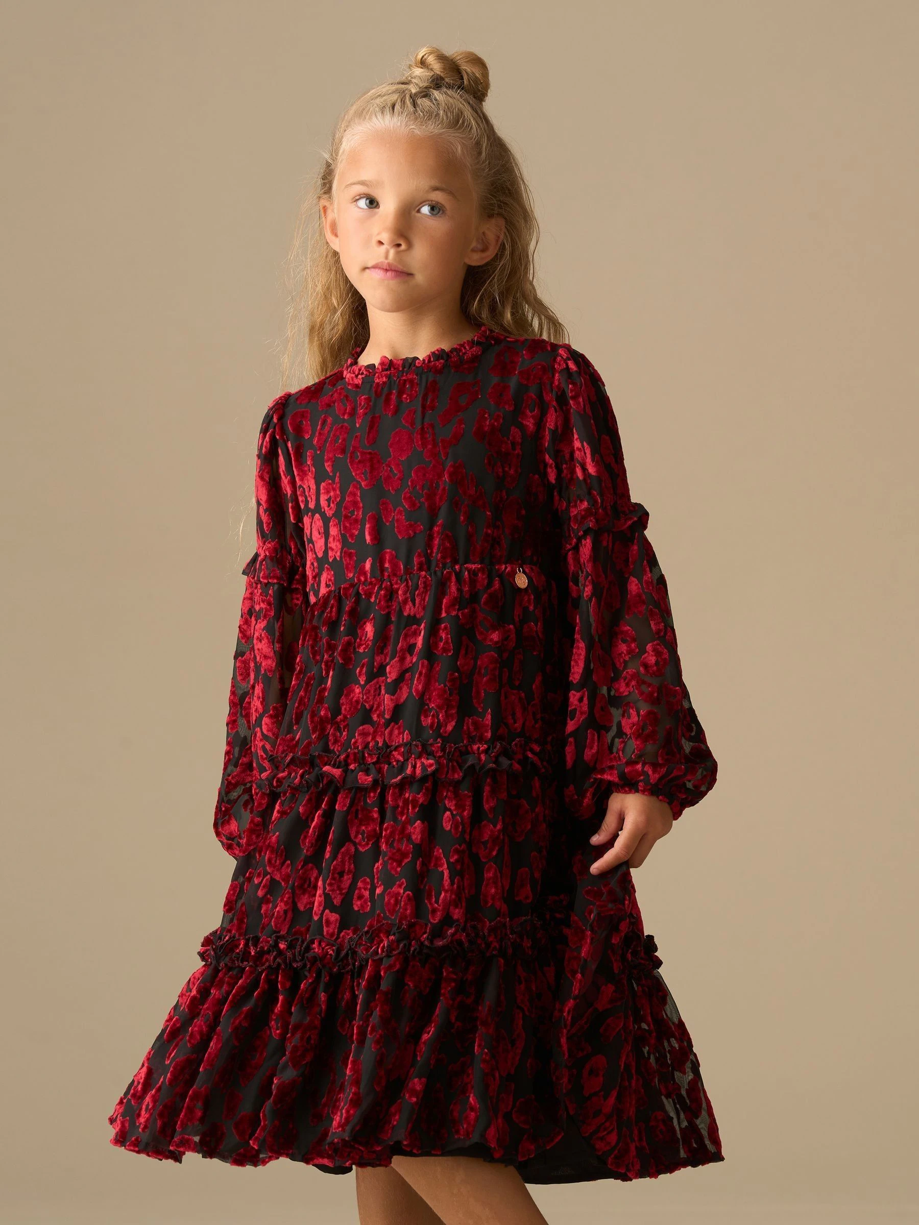 Rood - Angel & Rocket Poppy Devore Velvet Tiered Dress