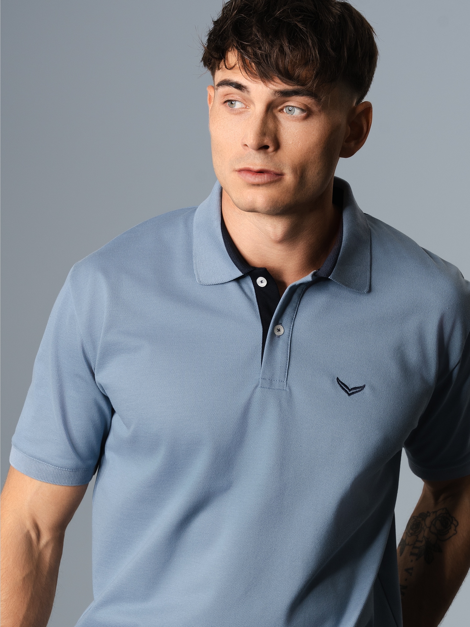 Poloshirt mit Kontrastelementen Pearl-blue
