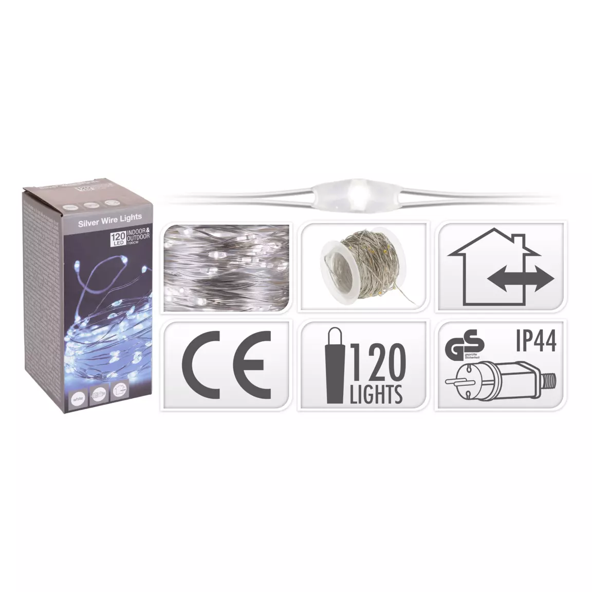 Guirlande lumineuse 11,90 m 120 Micro LED câble transparent Blanc froid