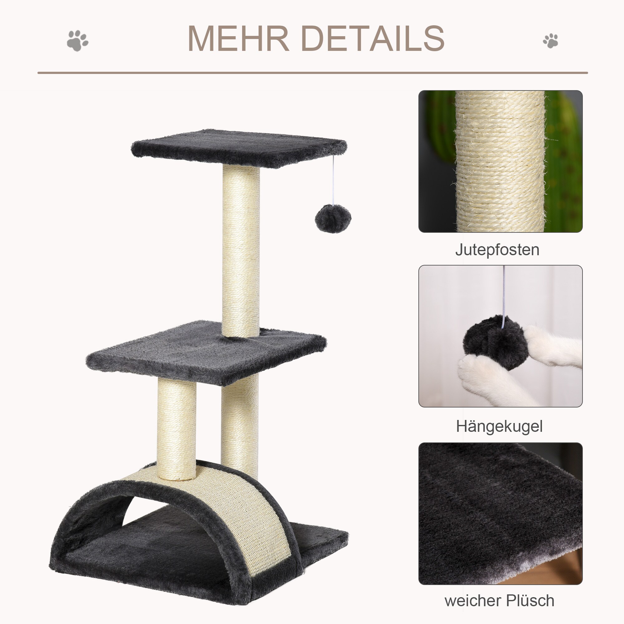PawHut Katzenbaum mit Kratzbrett dunkelgrau, beige 40 x 35 x 72 cm (LxBxH)