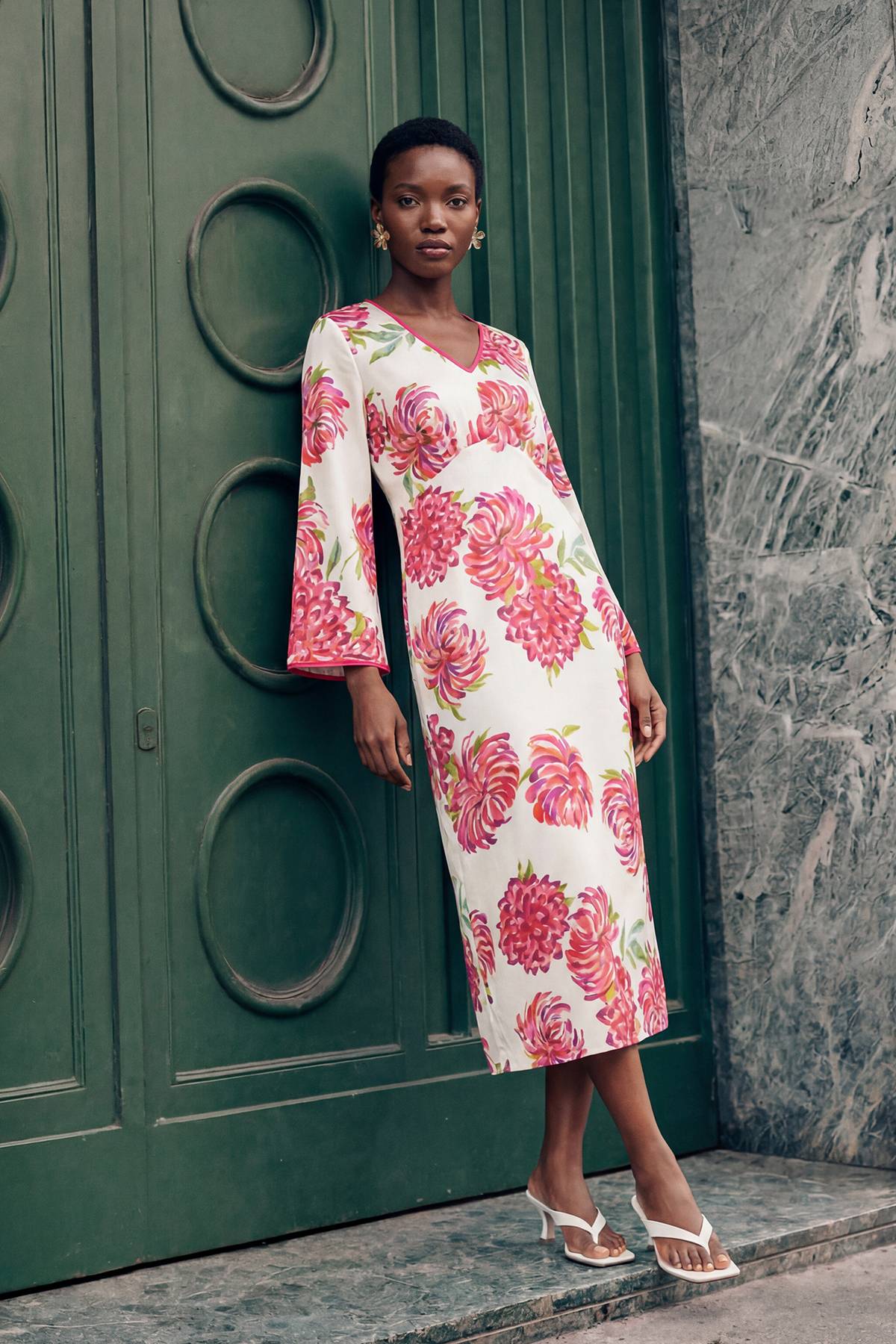Wallis Robe Midi En Satin À Imprimé Floral Contrasté