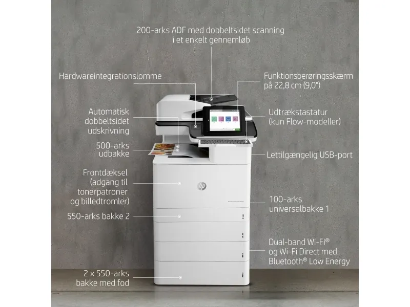 HP LaserJet Enterprise Flow MFP M776z - Multifunktionsprinter - farve - laser - 297 x 864 mm (original) - A3/Ledger (medie) - op til 46 spm (kopiering) - op til 46 spm (udskriver) - 2300 ark - 33.6 Kbps - USB 2.0, Gigabit LAN, Wi-Fi(n), USB 2.0 vært