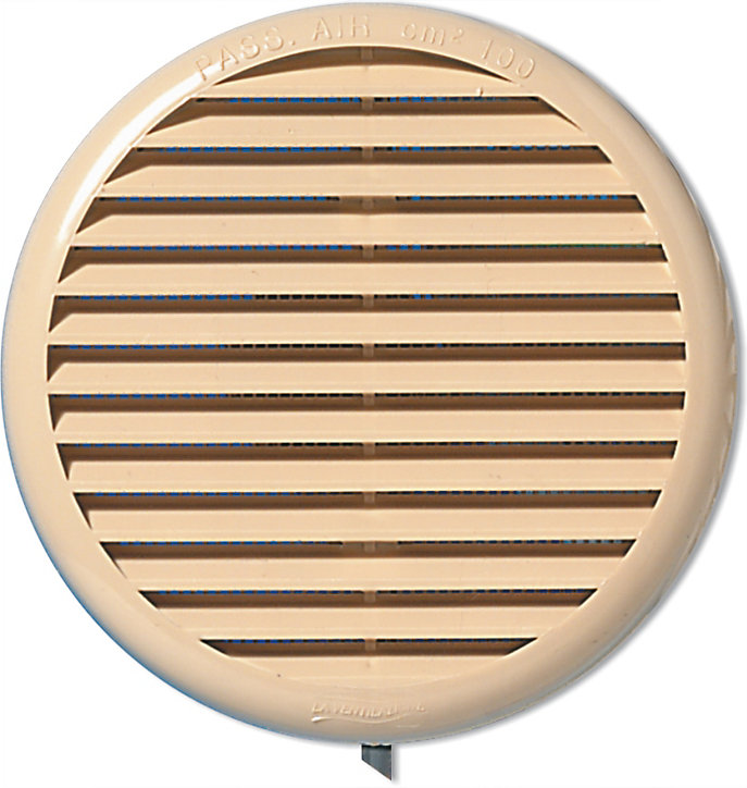 Grille d'aération PVC Autogyre à persiennes avec moutiquaire sable Ø 80 à 125 mm