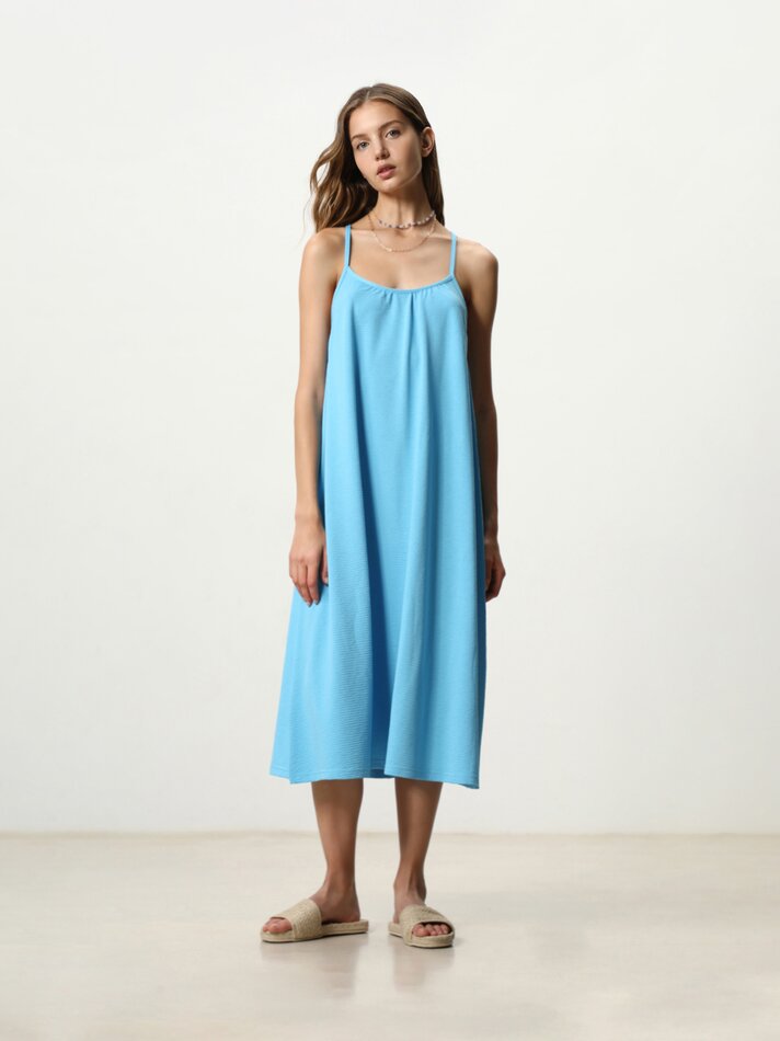 Vestido midi com alças - Azul Médio