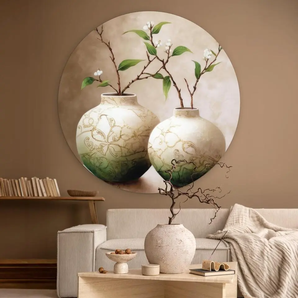 MuchoWow Wand decoratie 120x120cm Bloemen Vaas Wit Botanisch
