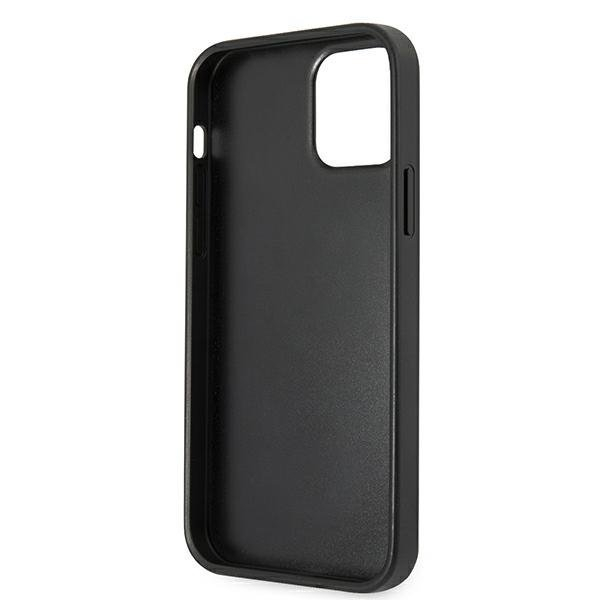 iPhone 12 / iPhone 12 Pro Leder Saffiano Hardcase Hülle Metall Logo (GUHCP12MSA4GGBK) - Schwarz / Gold