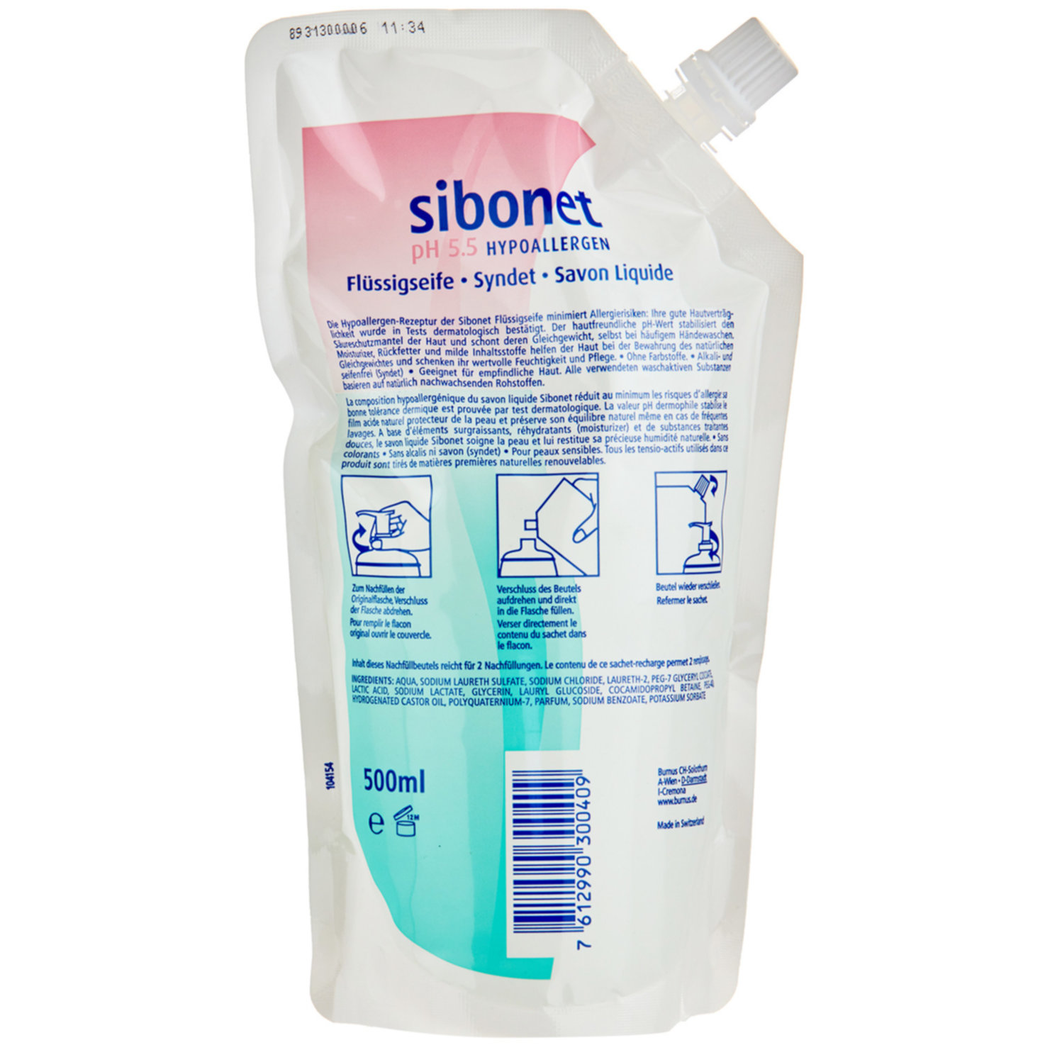 Sibonet pH 5.5 Hypoallergen Flüssigseife Nachfüllbeutel