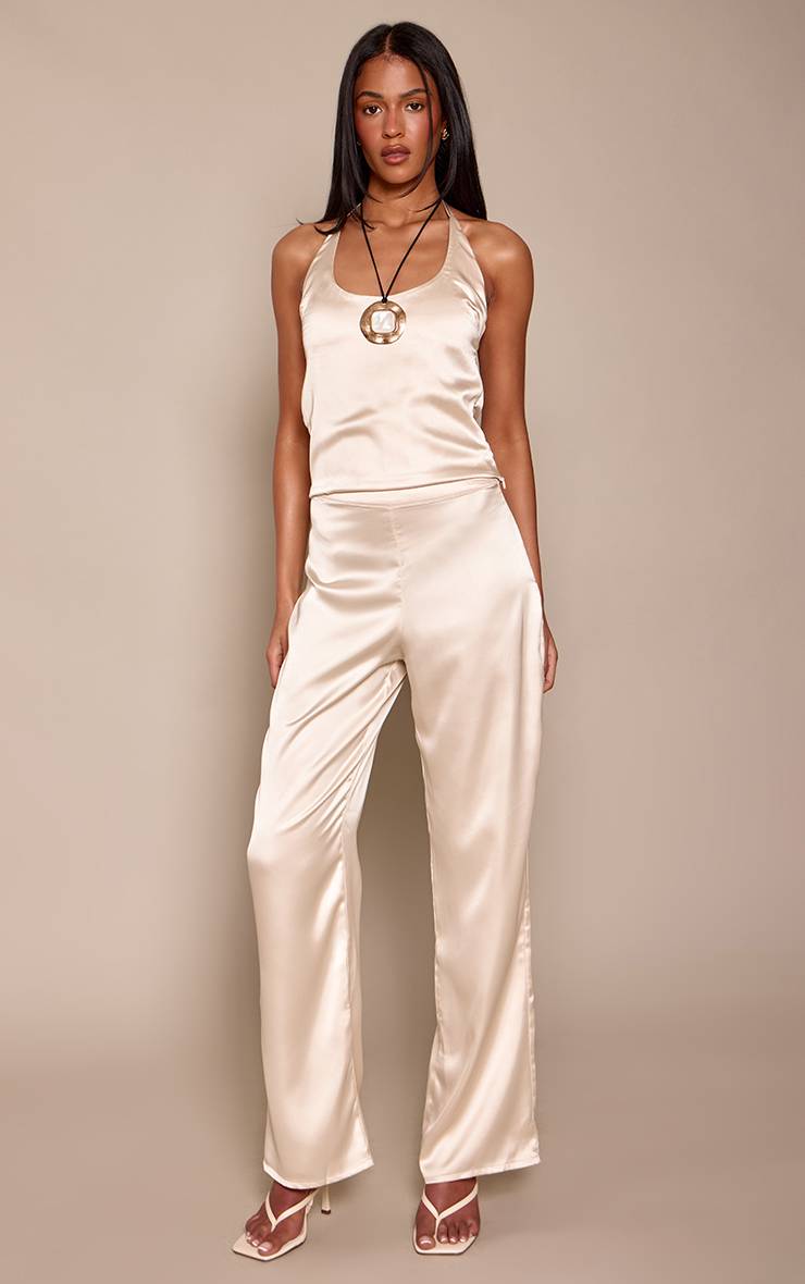 Champagne Pantalon Large Taille Mi-haute En Satin Ensemble Coordonné Tall