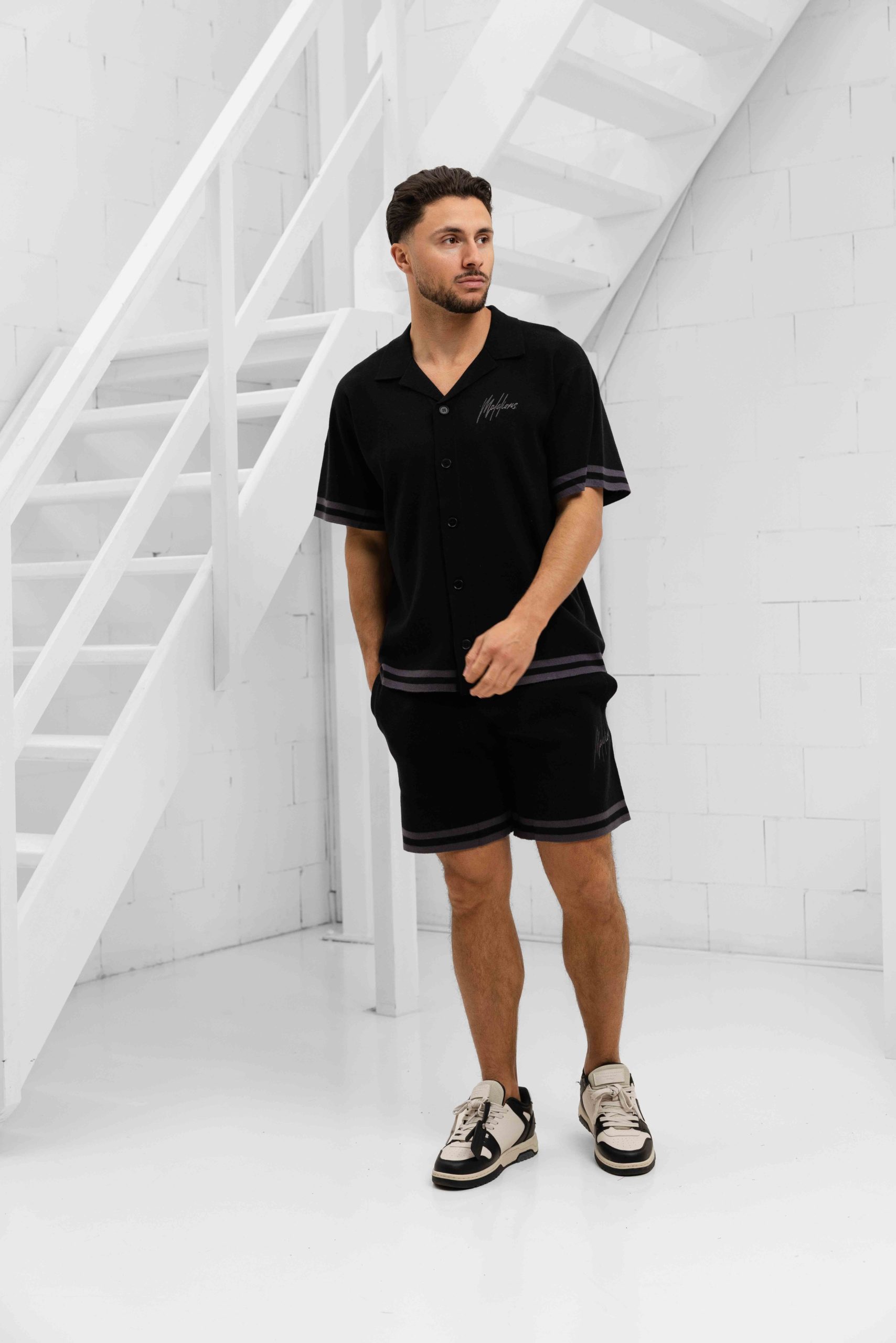 Malelions Knitted Camp Collar Zomerset Heren Zwart