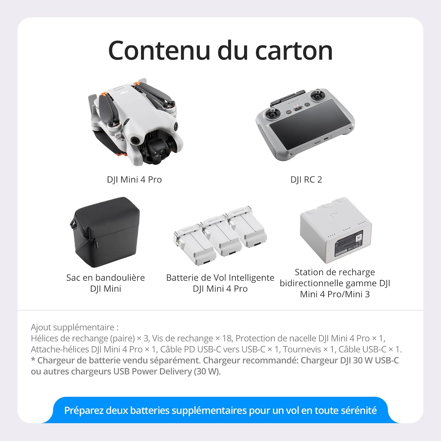 DJI Bundle DJI Mini 4 Pro Fly More avec DJI RC 2 (Radiocommande avec cran), Mini Drone Pliable avec Caméra 4K, Moins de 0,549 lb/249 g, Temps de Vol de 34 min, 2 Batteries Supplémentaires, C0