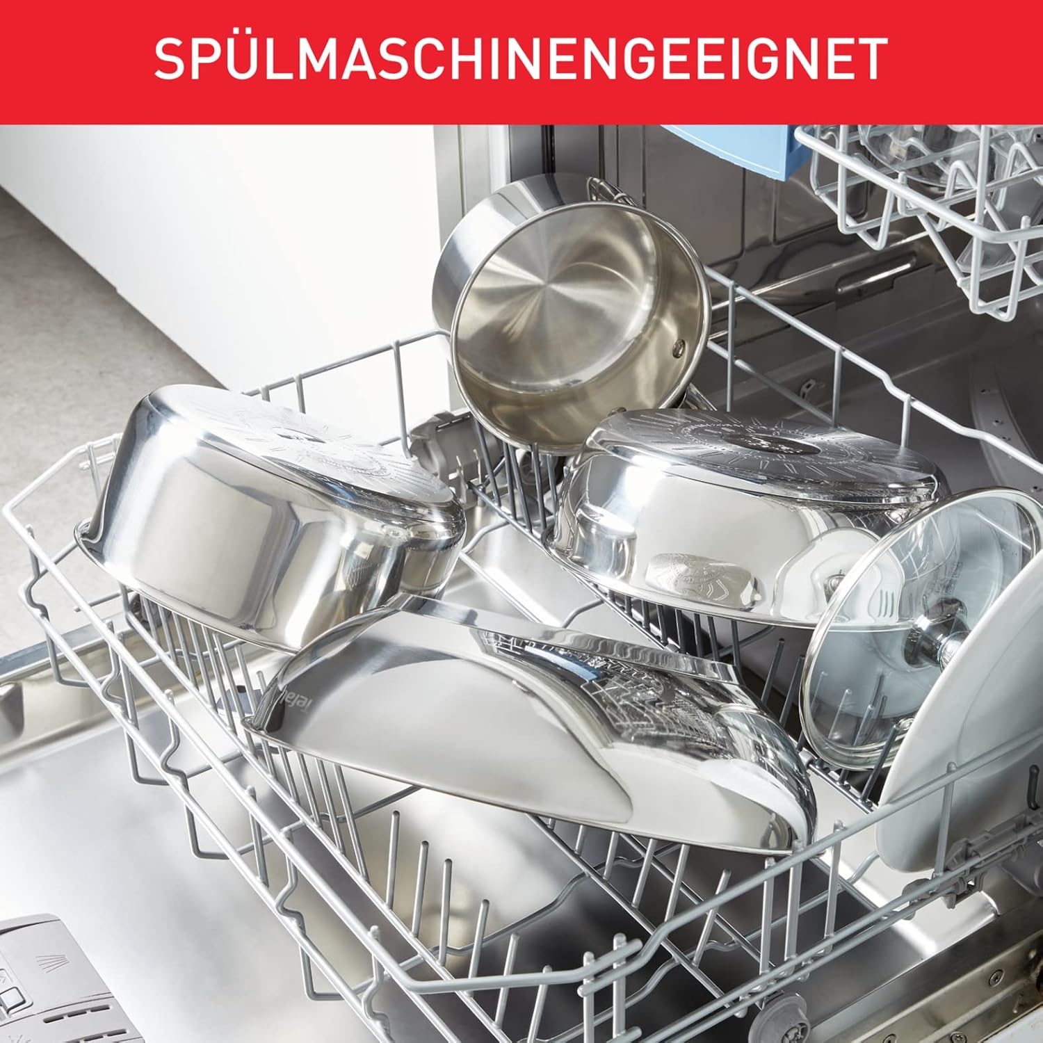 Tefal Duetto Topfset Induktion 9-teilig, robuster und hochwertiger Edelstahl, Induktions Töpfe Set mit Siebdeckel, backofengeeignet bis zu 260°C (ohne Deckel), für alle Herdarten geeignet, A705S9