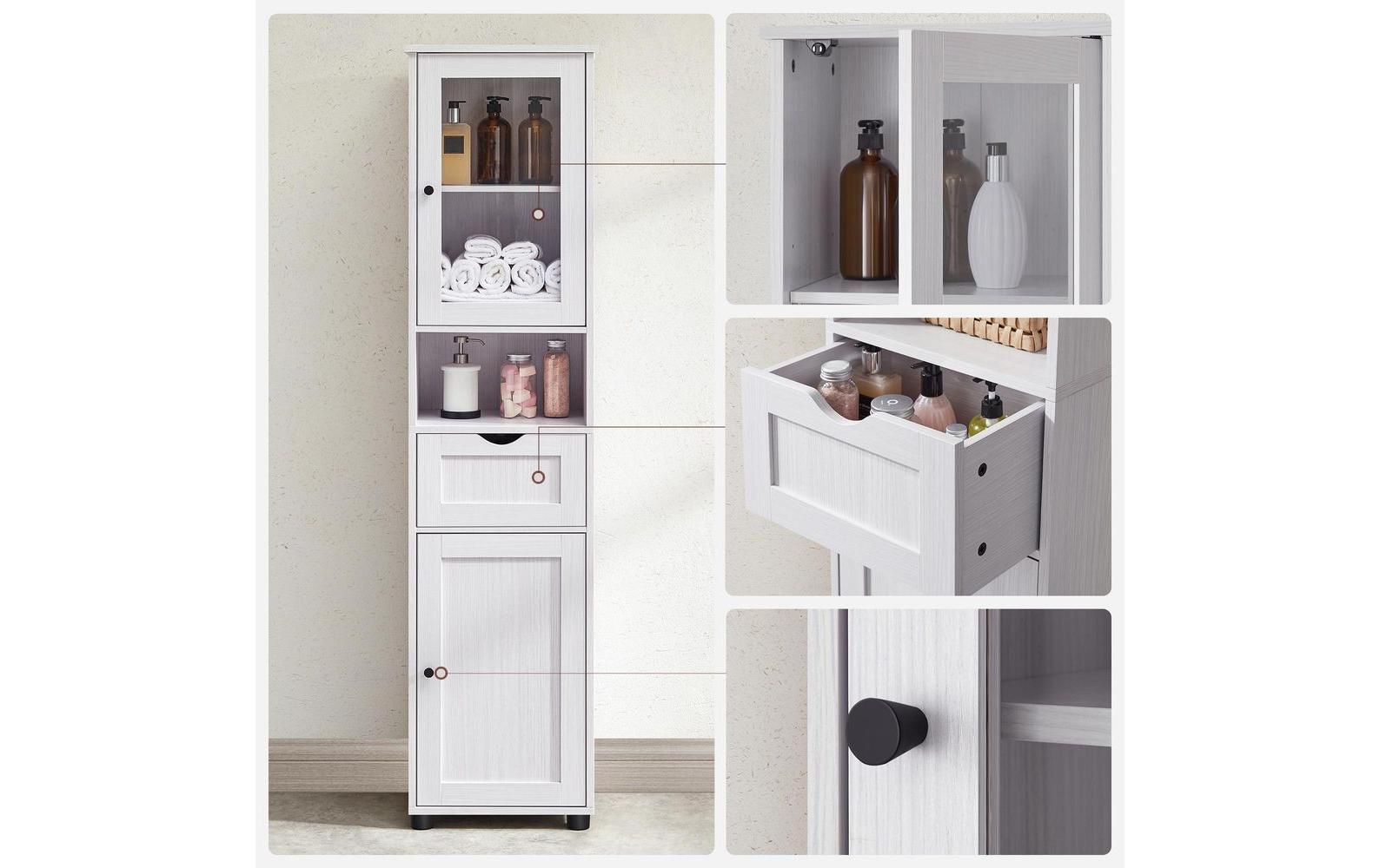 Vitrine Landhausstil 40 x 165 cm, Weiss<br>Schrank mit Glastür