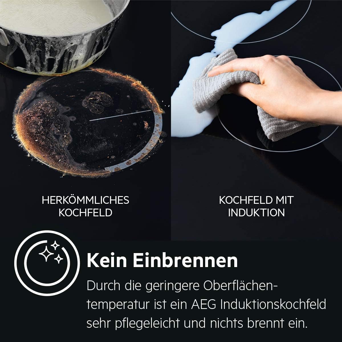 AEG IKE64450XB Elektro-Kochfeld/60 cm/Glasfarbe Schwarz/Induktionskochfeld mit Power-Funktion/3stufige Restwärmeanzeige/autarkes Kochfeld/Edelstahlrahmen