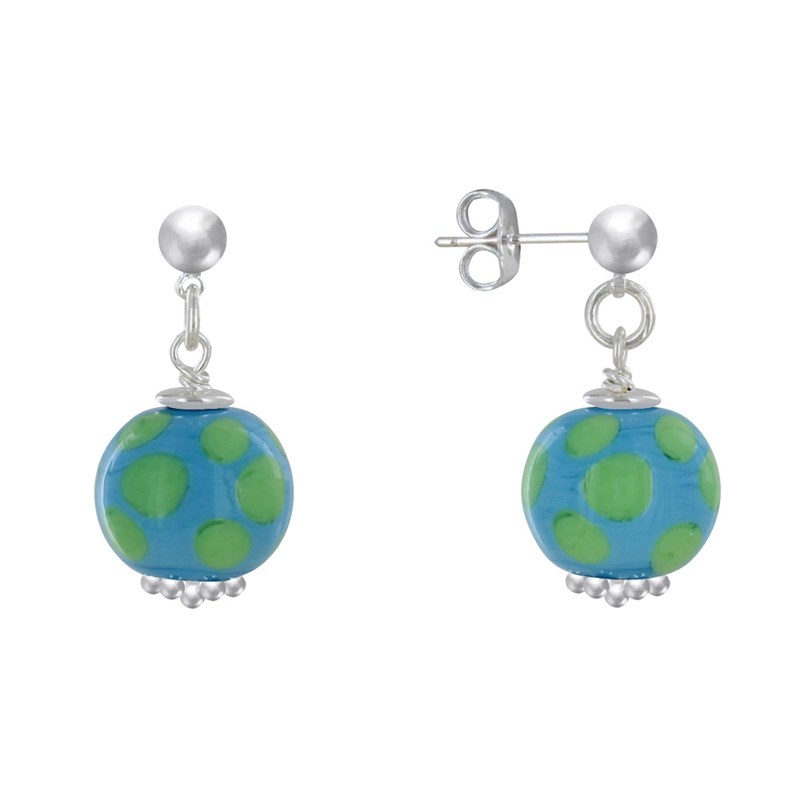 Boucles d'Oreilles Clous Métal Argenté Perles en Céramique à Pois