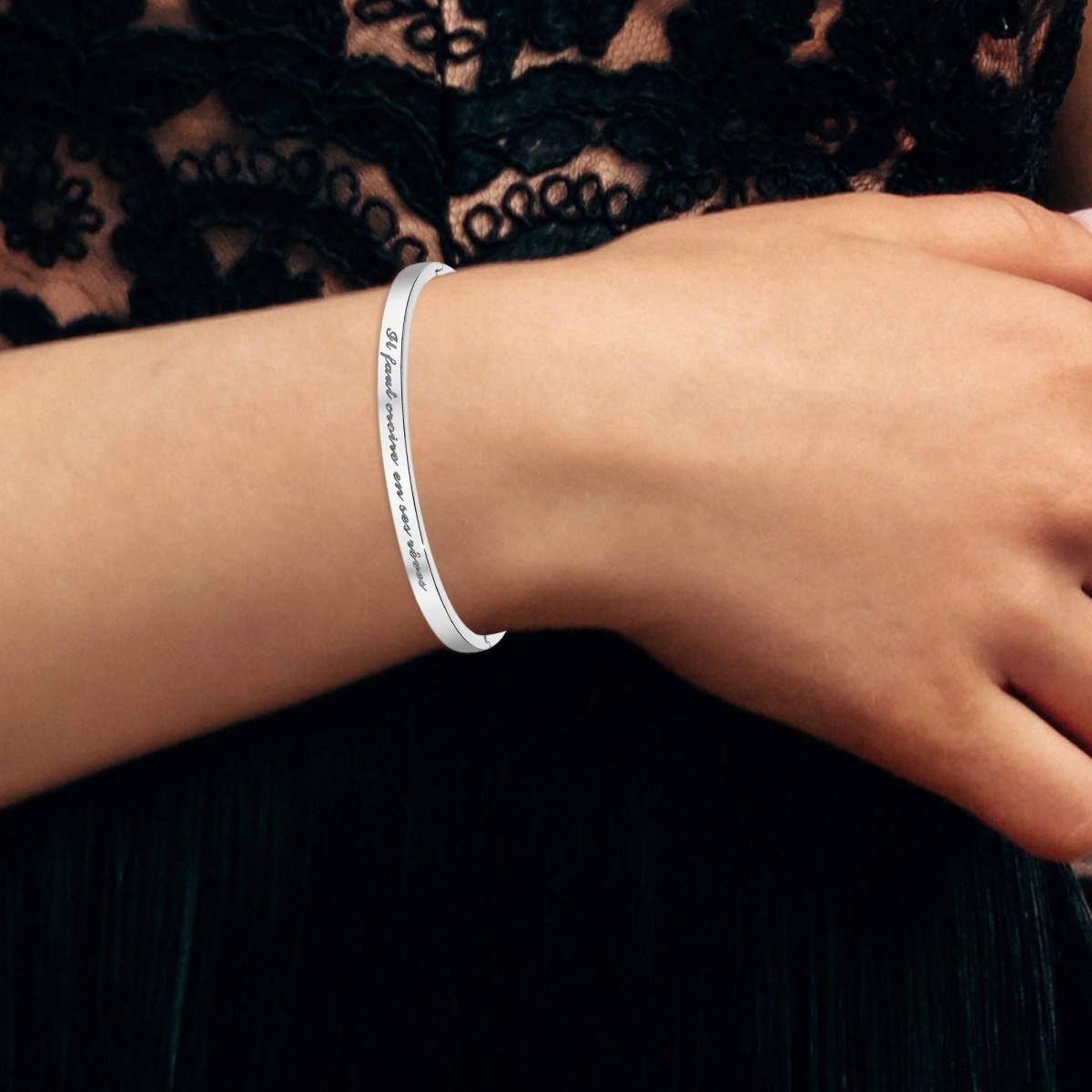 Il faut croire en ses rêves - Bracelet SC Crystal en Acier Rhodié argenté
