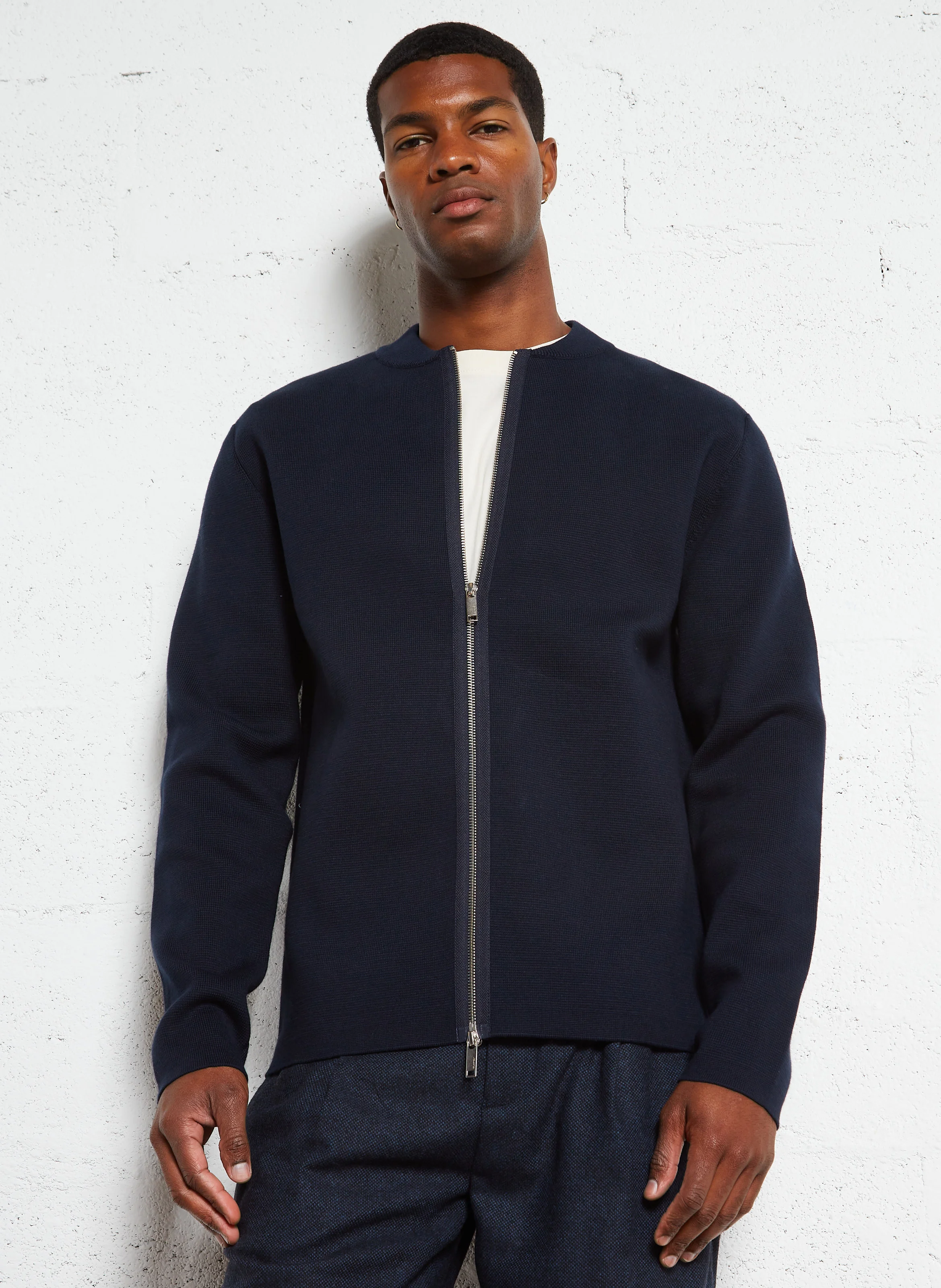 MIKE - Gilet col teddy en coton bio mélangé | Bleu