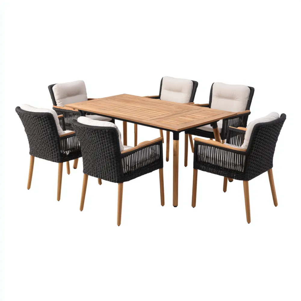 Garten-Esstisch-Set Holz 200x100x75 cm - Schwarz/Beige - Klassisches Design
