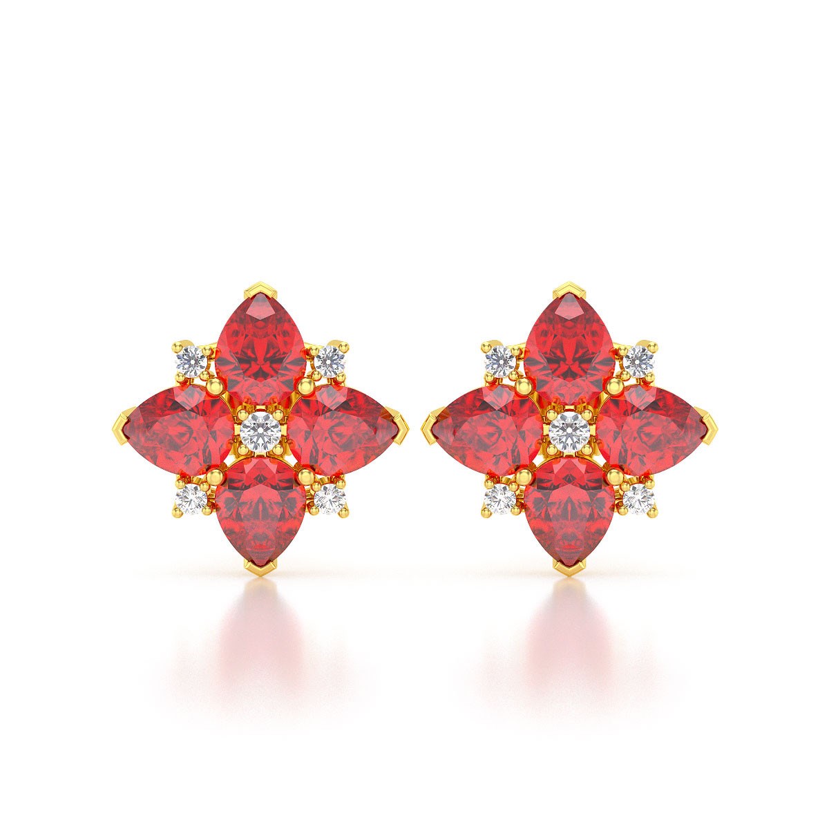 Boucles d'oreilles ADEN Or 585 Jaune Rubis et Diamant 2.100grs