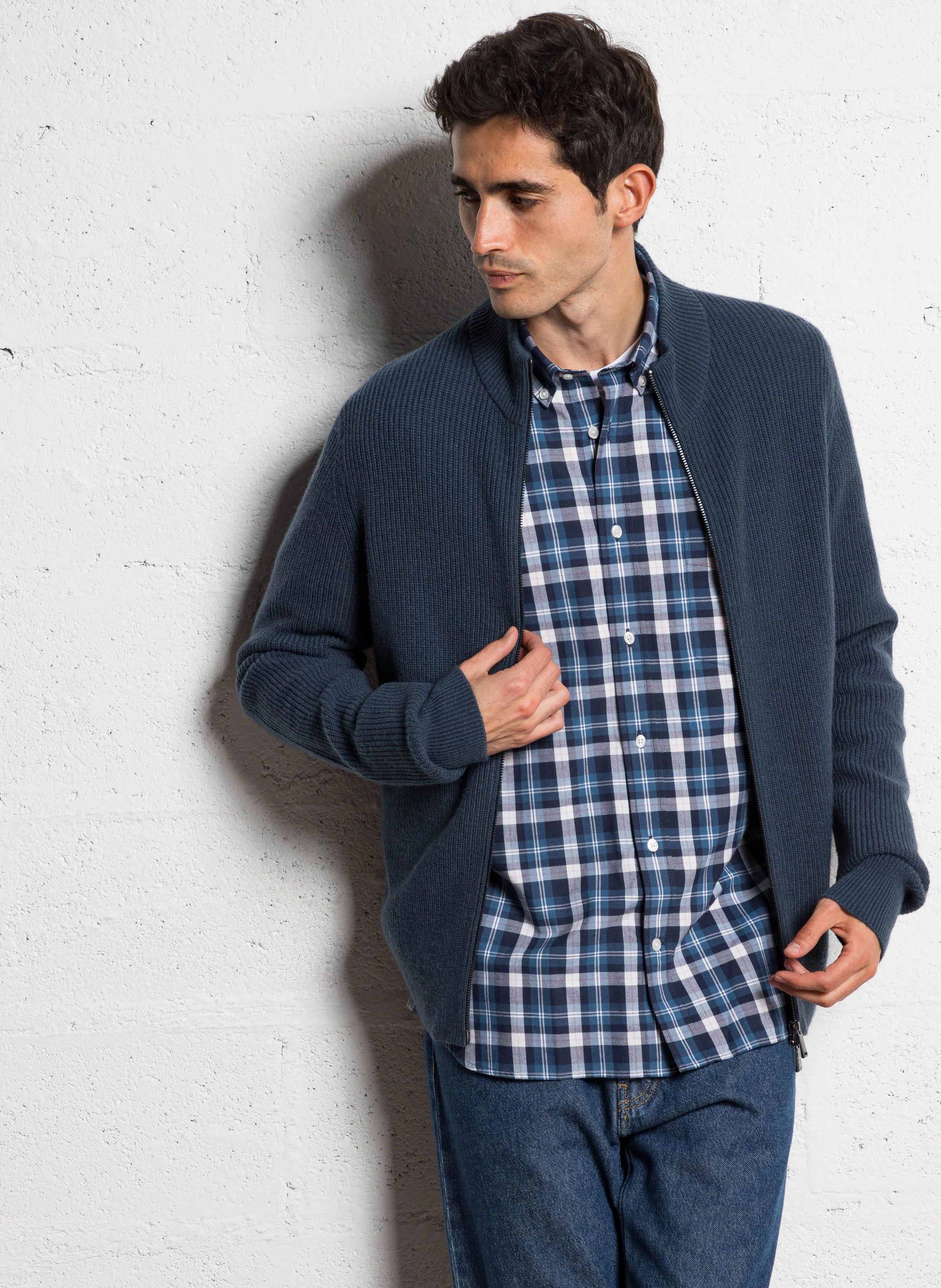 Gilet zippé en laine| Bleu