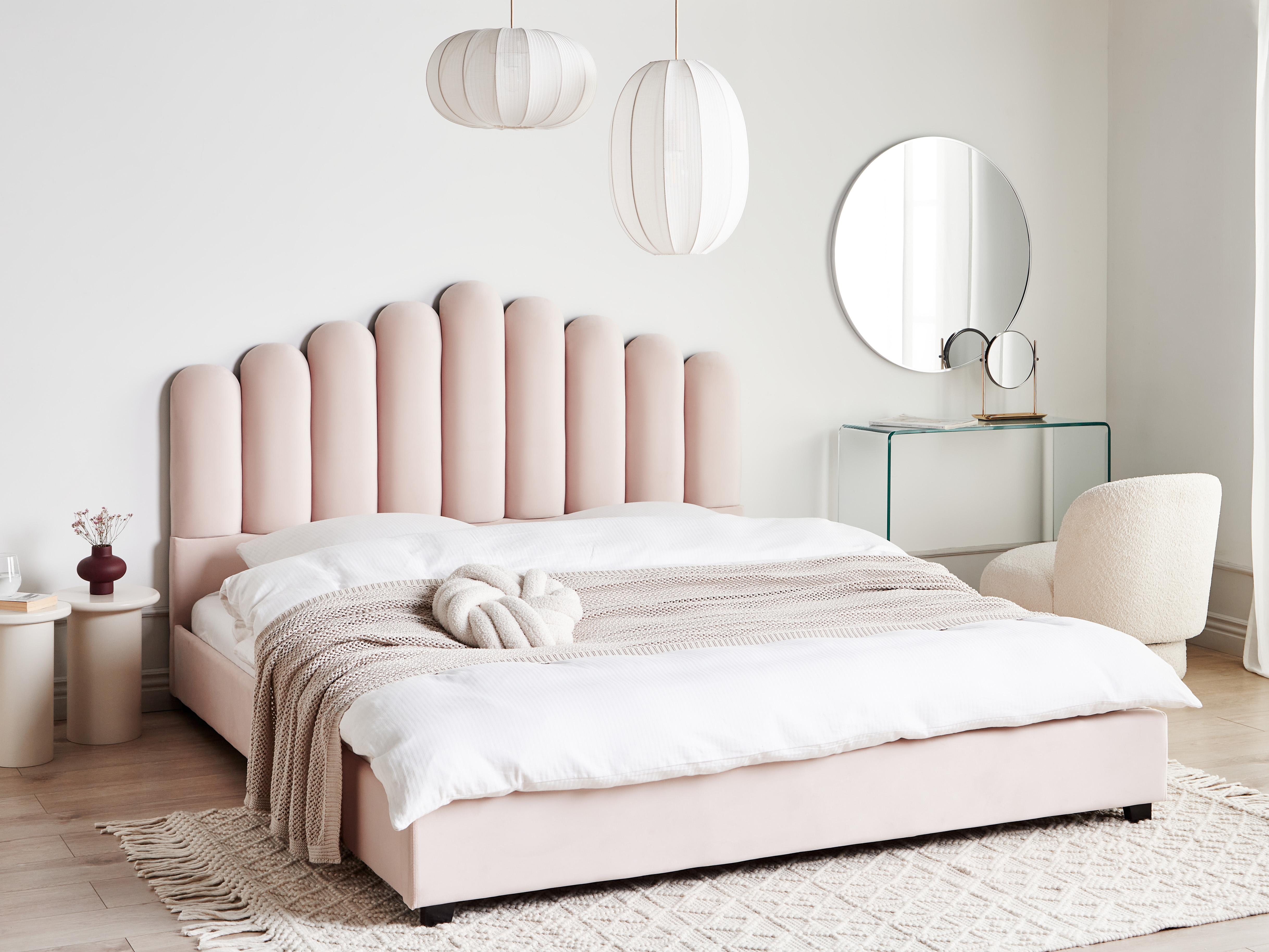 Bed Fluweel VINCENNES 180 x 200 cm Pastelroze