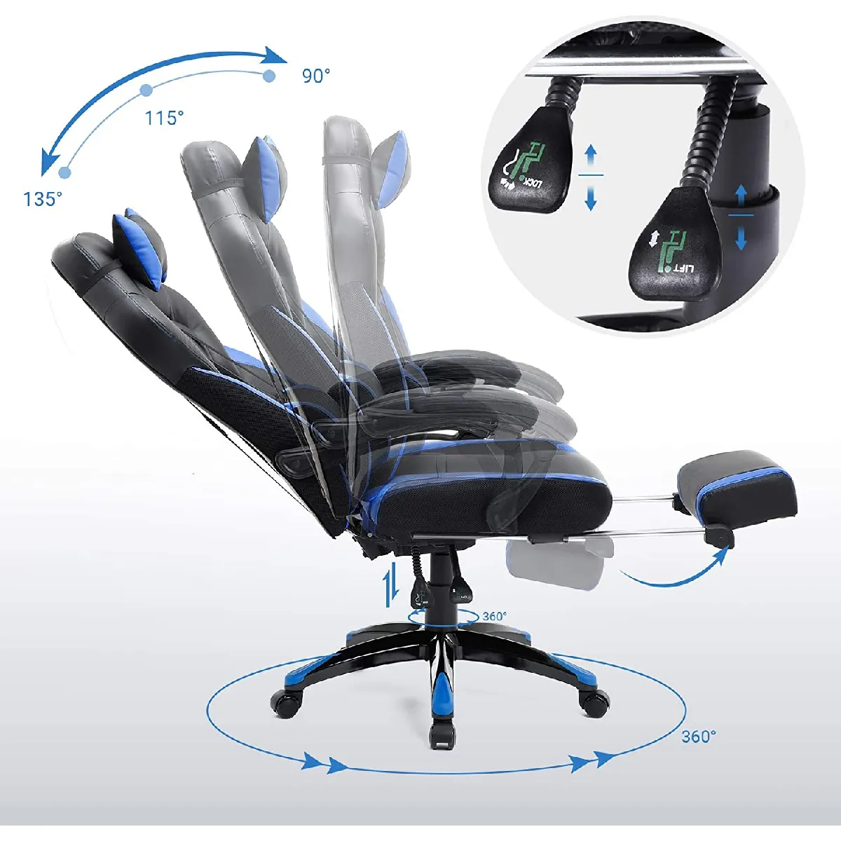 Helloshop26 Fauteuil Gaming - Bleu et Noir