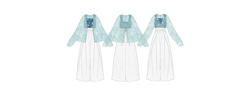 Keiko Girl - Hanfu open voorkant jas / bloemen camisole top / wijde broek / set