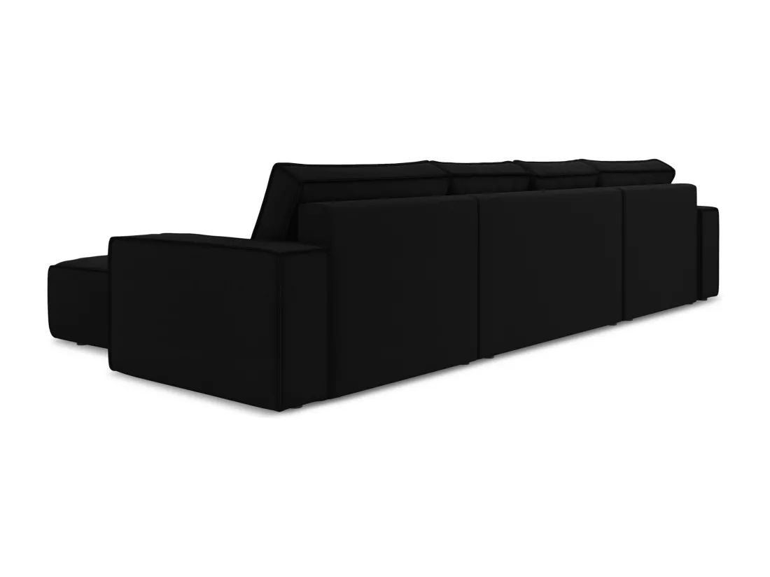 Canapé d'angle panoramique convertible en velours - noir - KIMO