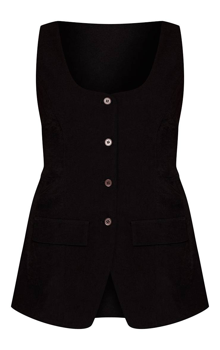 Noir Gilet Ajusté À Boutons Contrastants Ensemble Coordonné