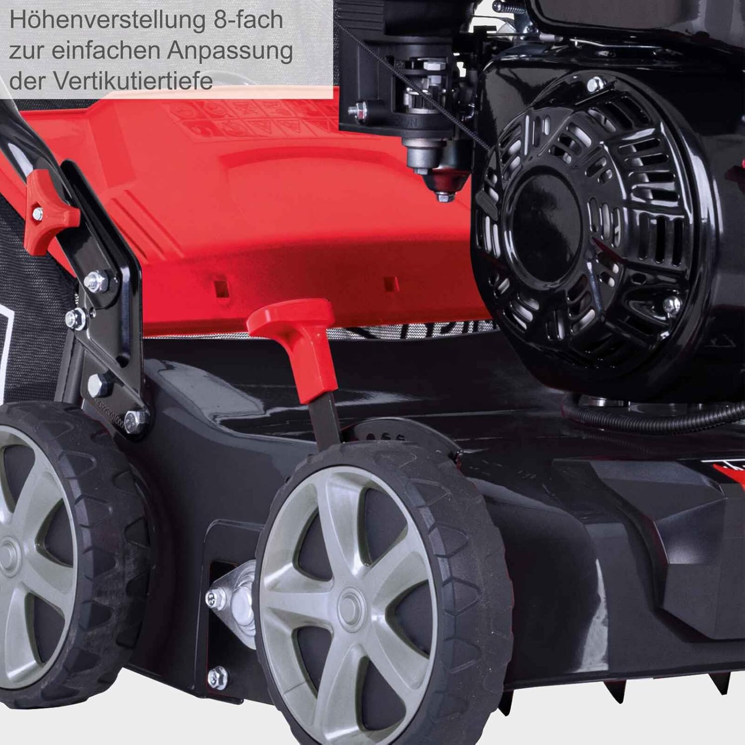 Scheppach Benzin-Vertikutierer SC55P Rasenlüfter | 4-Takt-Motor mit 212 cm3 und 5,4 PS / 4 kW Leistung | 40cm Arbeitsbreite | 6-Fache Höhenverstellung | 40L Fangkorb | für Rasenflächen bis 1400m²