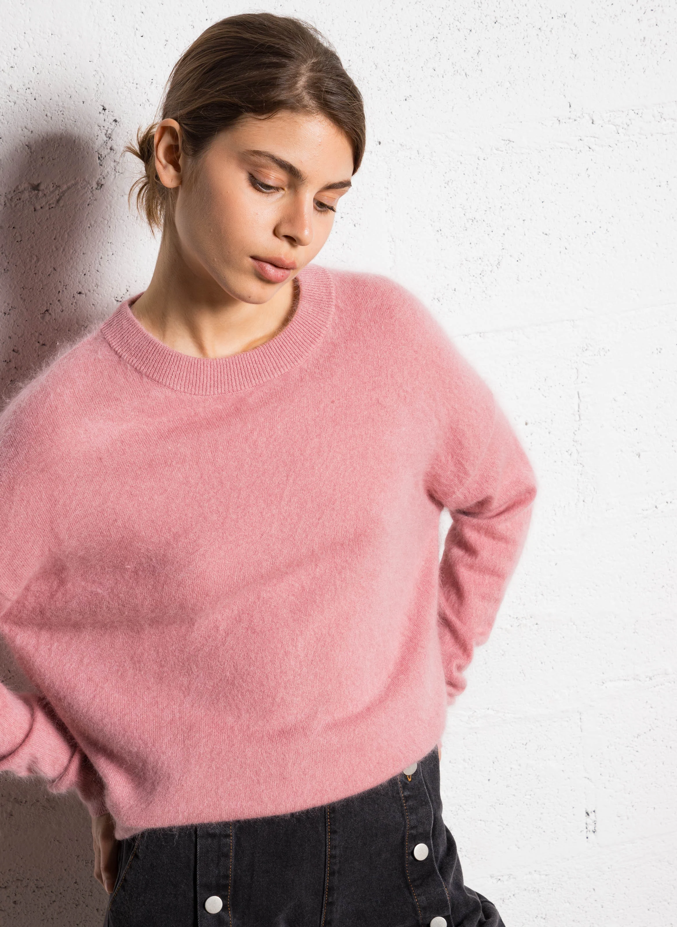 MARINETTY - Pull droit en laine mélangé| Rose