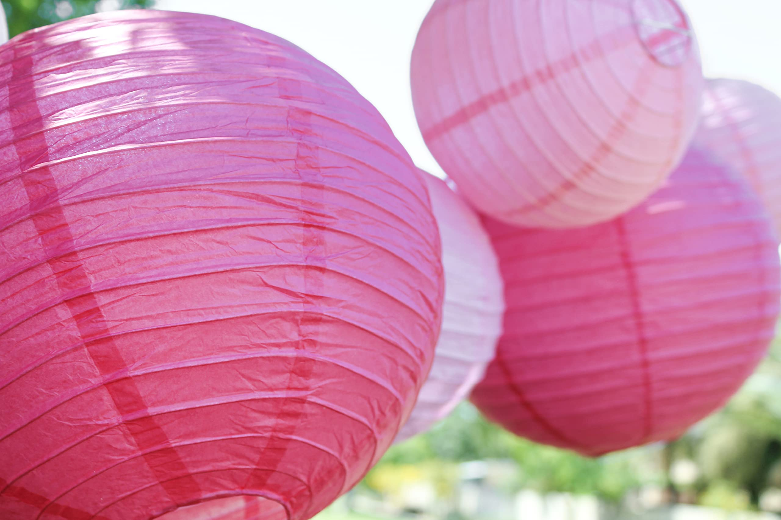 (24er Set) Papier Lampion Party Deko Laterne Geburtstag / Hochzeit - Rosa / Rot