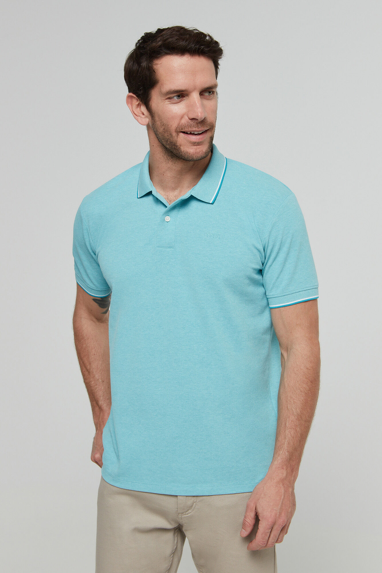 Camisa polo de manga curta em algodão - Turquesa