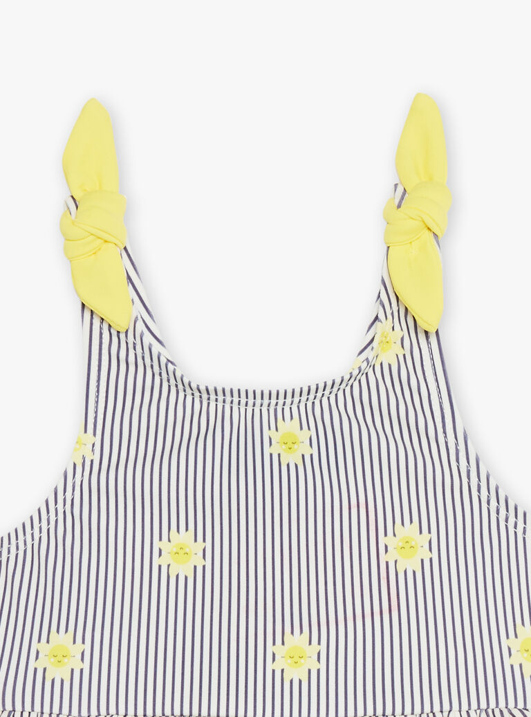 Maillot de bain 1 pièce bleu marine et jaune à imprimé à rayures et soleils