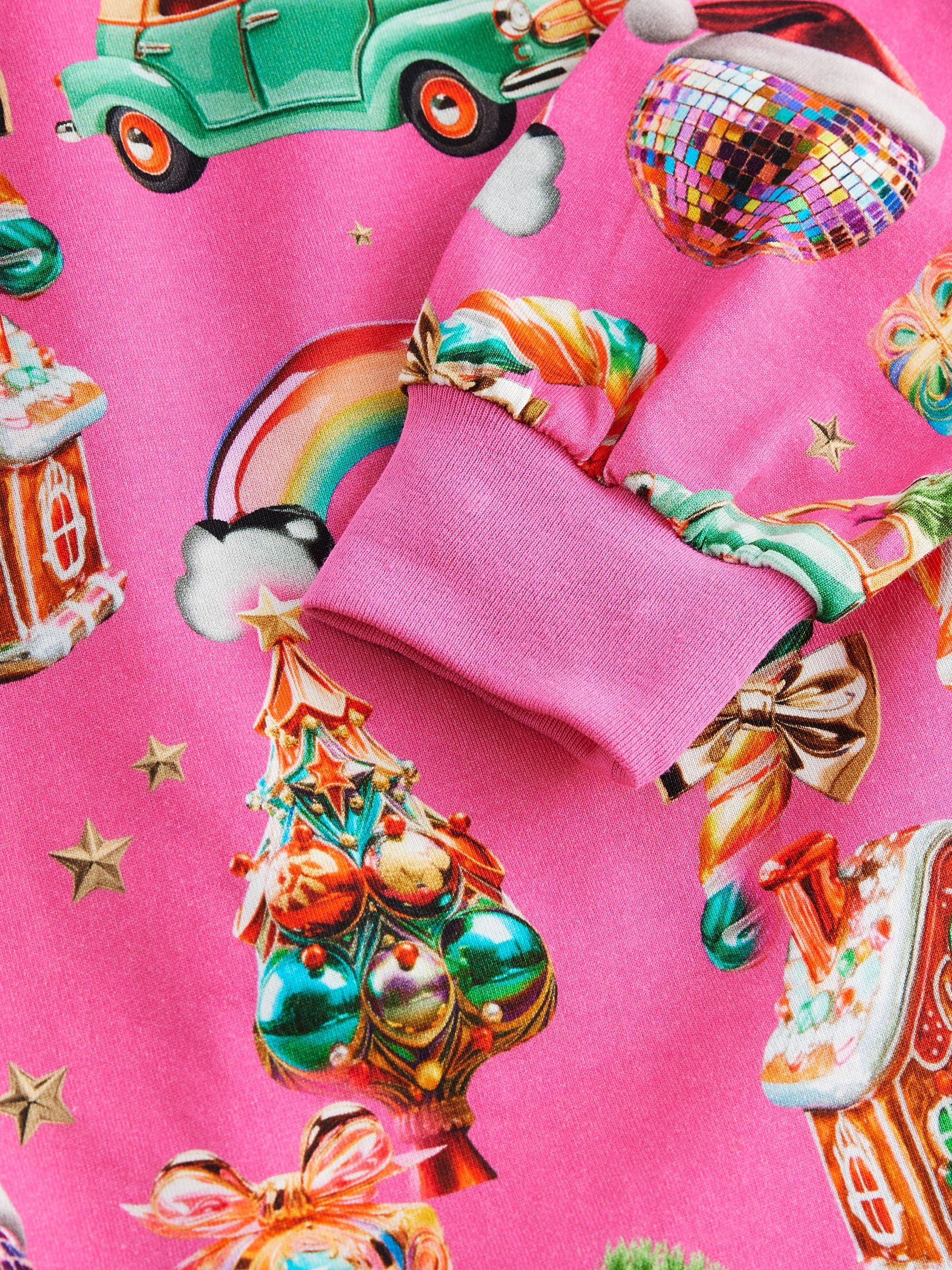 Roze - Kersttop met lange mouwen van 100% katoen (3-16jaar)