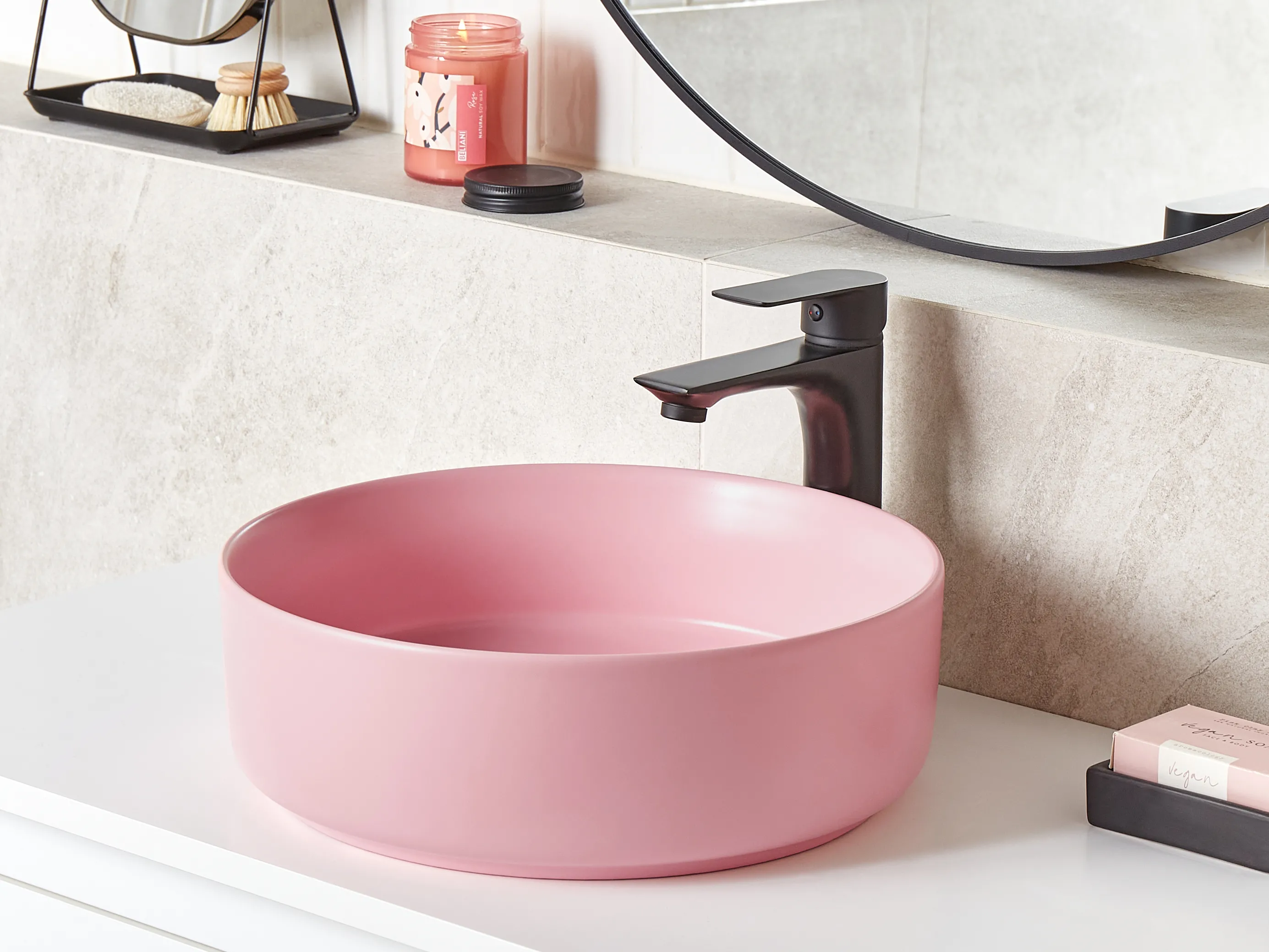 Wastafel voor aanrechtblad GUDAR ⌀ 37 cm Keramiek Roze