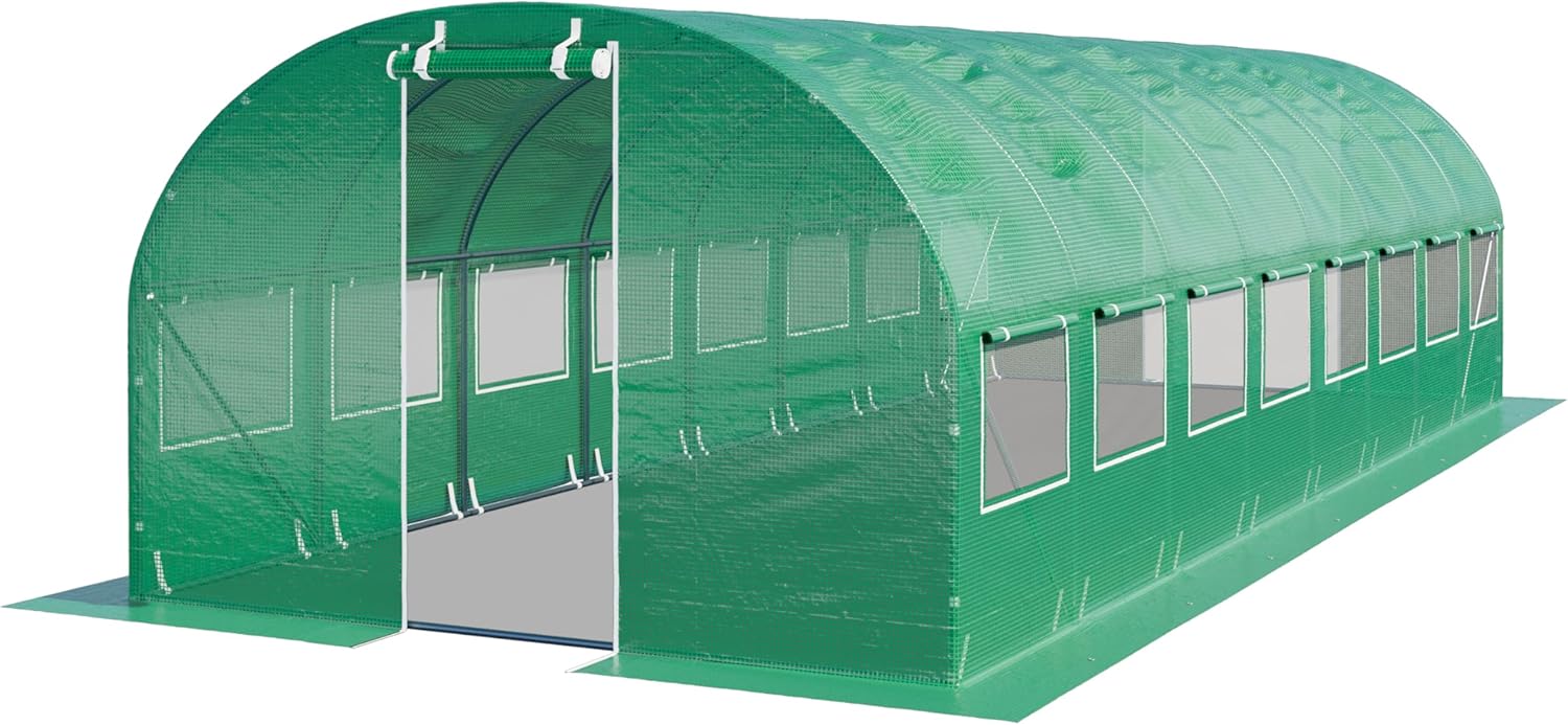 TOOLPORT Foliengewächshaus Gewächshaus 3x8m stabil & langlebig mit Fenster - reißfeste PE Plane 180g/m² grün transparent