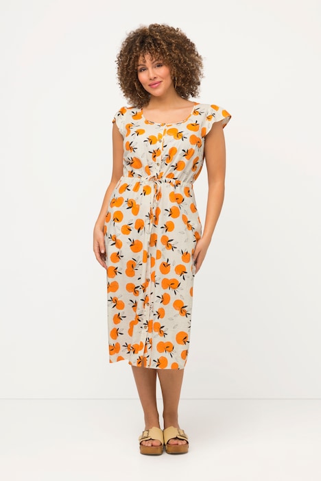 Midikleid, Orangen, A-Linie, Rundhals, Cup-Ärmel